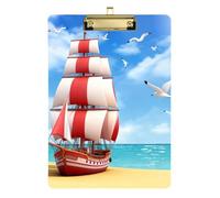 Acrylic Clipboards A4 Size 12.5" x 9" Metal Clipboards with Low Profile Clip for Medical Elementary Sailboat on The Beach