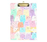 Acrylic Clipboards A4 Size 12.5" x 9" Metal Clipboards with Low Profile Clip for Pediatric Nurse Office Document Organizer Cat Soft Colors and Hearts