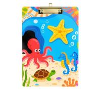 Acrylic Clipboards A4 Size 12.5" x 9" Metal Clipboards with Low Profile Clip for Police Laboratory Accessories Underwater Creatures Scene