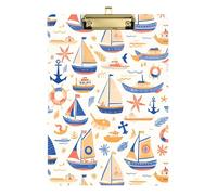 Acrylic Clipboards A4 Size 12.5" x 9" Plastic Clipboard with Low Profile Clip for Football Coaches Outdoor Sketching Blue Boats Anchors