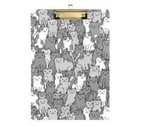 Acrylic Clipboards A4 Size 12.5" x 9" Plastic Clipboard with Low Profile Clip for Football Coaches Outdoor Sketching Monochrome Gray Cat Pattern
