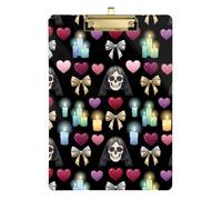 Acrylic Clipboards A4 Size 12.5" x 9" Thick Clipboard with Low Profile Clip for Coaches Laboratory Accessories Valentine Skull Romantic Hearts
