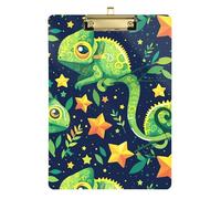 Acrylic Clipboards A4 Size 12.5" x 9" Thick Clipboard with Low Profile Clip for Pediatric Nurse Coaching Trade Quest Cartoon Chameleon with Stars Blue