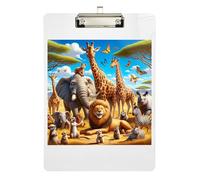Acrylic Clipboards African Animal Giraffe Tiger Writing Clipboard for Nurses, Lawyers, Doctor Offices Standard A4 Letter Size Clipboard Low Profile Gold Clip Retractable Hanging Tab 12.5 x 9 Inches