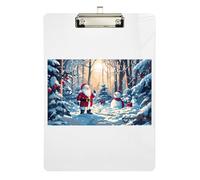 Acrylic Clipboards Christmas Santa Claus Snowman Decorative Clipboard Paperboard Chic Design Clipboard for Women Men Office Supplies, Low Profile Gold Clip Retractable Hanging Tab 12.5 x 9 Inches