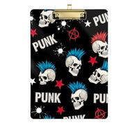 Acrylic Clipboards Cool Skulls Black Writing Clipboard for Students, Women, Man Paperboard Chic Design Clipboards Low Profile Gold Clip Retractable Hanging Tab