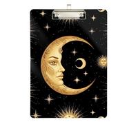 Acrylic Clipboards Crescent Moon Human Face Golden Portable Clipboard for Women Men Teachers Nurses Hardboard Clipboards Standard Size Low Profile Gold Clip Retractable Hanging Tab