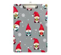 Acrylic Clipboards Cute Gnomes Red Hats Grey Writing Clipboard Wordpad Clipboards Standard Size for Teachers, Students, Nurses, Low Profile Gold Clip Retractable Hanging Tab