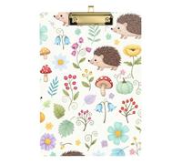 Acrylic Clipboards Cute Hedgehogs Floral Beige Writing Clipboard for Teacher Student Lawyer Nurse A4 Standard Size Clip Board Low Profile Gold Clip Retractable Hanging Tab