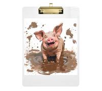 Acrylic Clipboards Cute Piggy Mud Pig Portable Clipboard A4 Standard Size Clip Boards for Teachers, Students, Nurses, Low Profile Gold Clip Retractable Hanging Tab 12.5 x 9 Inches