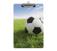 Acrylic Clipboards for Outdoor Office, 8.5x12.5 Stardard Letter A4 Size Clipboard for Social Worker, Nurse, Office Supplies, Soccer Ball On Grassy Clip Boards with Low Profile Clip