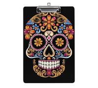 Acrylic Clipboards for Outdoor Office, 8.5x12.5 Stardard Letter A4 Size Clipboard for Social Worker, Nurse, Office Supplies, Hand Drawn Skull Clip Boards with Low Profile Clip