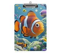 Acrylic Clipboards for Outdoor Office, 8.5x12.5 Stardard Letter A4 Size Clipboard for Social Worker, Nurse, Office Supplies, Cartoon Clown Fish Clip Boards with Low Profile Clip