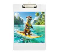 Acrylic Clipboards Happy Otter Surfing Cute Clip Boards Standard A4 Letter Size Clipboard for Teachers, Students, Nurses, Low Profile Silver Clip Retractable Hanging Tab 12.5 x 9 Inches