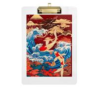 Acrylic Clipboards Japanese Koi Fish Ocean Writing Board for Women Men Teachers Nurses A4 Standard Size Clip Boards Low Profile Gold Clip Retractable Hanging Tab 12.5 x 9 Inches