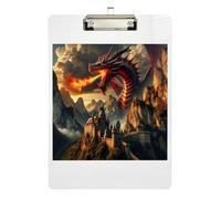 Acrylic Clipboards Mythical Dragon Castle Decorative Clipboard Cute Decorative Letter Size Clipboard for Classrooms, Restaurants, School, Low Profile Gold Clip Retractable Hanging Tab 12.5 x 9 Inches