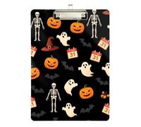 Acrylic Clipboards Orange Halloween Skeletons Writing Board for Teachers, Students, Nurses Letter Size Clipboards Low Profile Gold Clip Retractable Hanging Tab