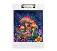 Acrylic Clipboards Retro Mushroom Colorful Flower Writing Clipboard Standard A4 Letter Size Clipboard for Nurses Teachers Coaches, Low Profile Gold Clip Retractable Hanging Tab 12.5 x 9 Inches