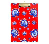 Acrylic Clipboards Russian Folk Floral Red Cute Clip Board for Nurses Teachers Coaches Hardboard Clipboards Standard Size Low Profile Gold Clip Retractable Hanging Tab