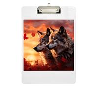 Acrylic Clipboards Twilight Wolfs Cute Clipboard Wordpad Clipboards Standard Size for Students, Women, Man, Low Profile Gold Clip Retractable Hanging Tab 12.5 x 9 Inches
