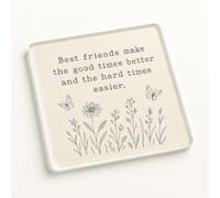 Acrylic Coaster for Friend with Delicate Floral Illustration - Elegant Friendship Quote Gift for BFF Home Decor, Warmth in Bloom