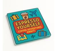 Acrylic Coaster Gift Featuring Humorous Travel & Coffee Design - Brewed Journeys Desk Accessory for Coffee Lovers