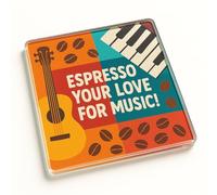 Acrylic Coaster Gift Featuring Vibrant Music & Coffee Design - Melody Brews Home Decor for Hobbies & Coffee Lovers