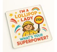 Acrylic Coaster Gift Featuring Whimsical Lollipop Lady Design - Heroic Sweetness Thank You Gift for Special Helpers