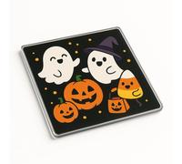 Acrylic Coaster Gift for Halloween - Cute Cartoon Design with Ghosts Pumpkins Candy Corn for Spooky Whimsy