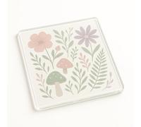 Acrylic Coaster Gift - Meadow Whimsy Design Rustic Cottagecore Wildflowers Mushrooms Ferns Table Decor