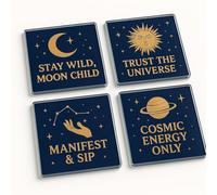 Acrylic Coaster Gift Set of 4 - Celestial Sipset Design for Astrology Enthusiasts - Inspirational Home Decor