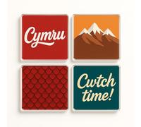 Acrylic Coaster Gift Set of 4 - Cymru Charm UK City Design for Home Decor & Nostalgia Celebration