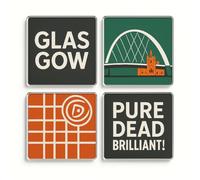 Acrylic Coaster Gift Set of 4 - Glasgow Vibe Home Decor with Iconic Landmarks & Quotes - Celebrate Local Spirit