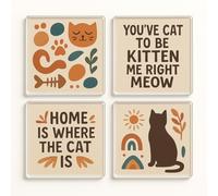 Acrylic Coaster Gift Set of 4 - Purrfect Boho Bliss for Cat Lovers - Quirky Home Decor & Pet Parent Gift