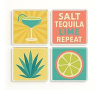 Acrylic Coaster Gift Set of 4 with 1950s Palm Springs Design - Retro Margarita Cocktail Decor for Home Bar and Kitchen Style