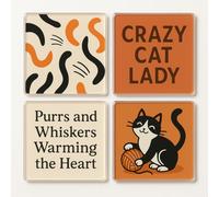 Acrylic Coaster Gift Set of 4 with Abstract Cat Designs - Feline Whimsy for Home Decor Enthusiasts and Pet Lovers