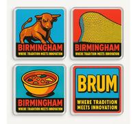 Acrylic Coaster Gift Set of 4 with Birmingham Pop-Art Design - Vibrant Home Decor for Local Enthusiasts