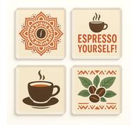 Acrylic Coaster Gift Set of 4 with Boho Chic Coffee Culture Design - Brewed Boho Bliss for Millennial Coffee Lovers