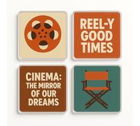 Acrylic Coaster Gift Set of 4 with Boho Chic Movie Designs - Cinematic Chic Vibes for Film Lover Home Decor