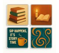 Acrylic Coaster Gift Set of 4 with Book Lover Design - Literary Layers Home Decor for Bookworm Friends' Delight