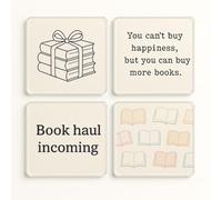 Acrylic Coaster Gift Set of 4 with Bookish Charm Design - Bookish Gift Literary Comfort Home Decor for Book Lover's Retreat