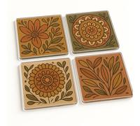 Acrylic Coaster Gift Set of 4 with Botanical Mandala Art - Terra Weave Design for Stylish Home Decor