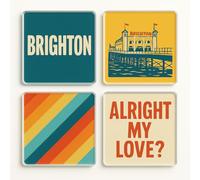 Acrylic Coaster Gift Set of 4 with Brighton Seaside Theme - Retro Home Decor for UK Nostalgia Lovers