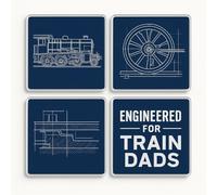 Acrylic Coaster Gift Set of 4 with British Railway Blueprint DesignTrain Dad - Vintage Train Enthusiast's Delight for Engineered Moments