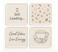 Acrylic Coaster Gift Set of 4 with Calm Quirk Collection - Humorous Home Decor for Millennial Aesthetic