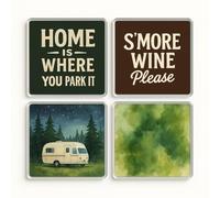 Acrylic Coaster Gift Set of 4 with Camping Adventure Designs - Wanderlust Vibes Drinkware for Caravan Enthusiasts