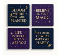 Acrylic Coaster Gift Set of 4 with Celestial Whispers Design Gift for Friend - Inspirational Quotes Home Decor for Friend Motivation