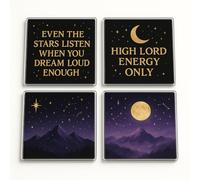 Acrylic Coaster Gift Set of 4 with Celestial Whispers Design - Mystical Book Lover Decor for Romantic Reading Nooks
