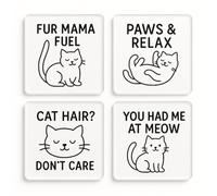 Acrylic Coaster Gift Set of 4 with Cute Cat Lines - Purrfect Moments Home Decor for Cat Lovers' Delight
