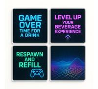 Acrylic Coaster Gift Set of 4 with Cyber Gaming Designs - Futuristic Drinkware for Gamers' Home Bar Man Cave
